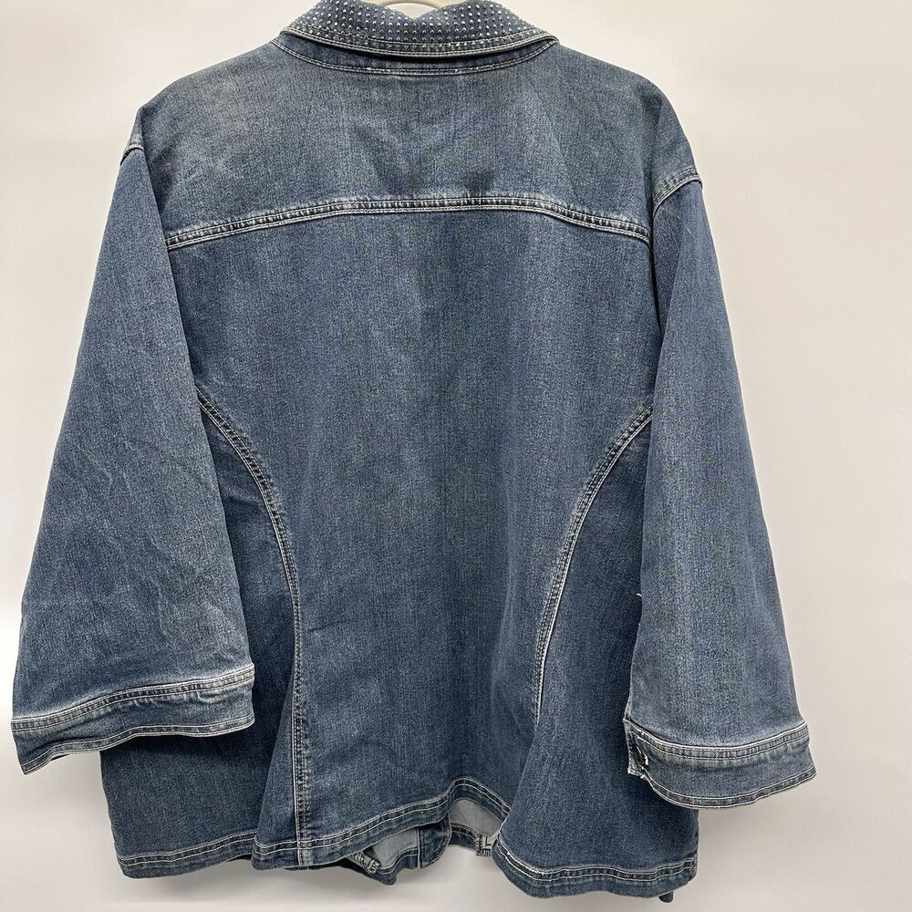 Catherines Studded Denim Jacket Plus Sz 4X Embellished Button Up Shacket Sparkly - Picture 2 of 11